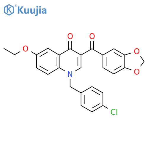 3-(2H-1,3-benzodioxole-5-carbonyl)-1-(4-chlorophenyl)methyl-6-ethoxy-1,4-dihydroquinolin-4-one structure