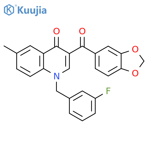 3-(2H-1,3-benzodioxole-5-carbonyl)-1-(3-fluorophenyl)methyl-6-methyl-1,4-dihydroquinolin-4-one structure