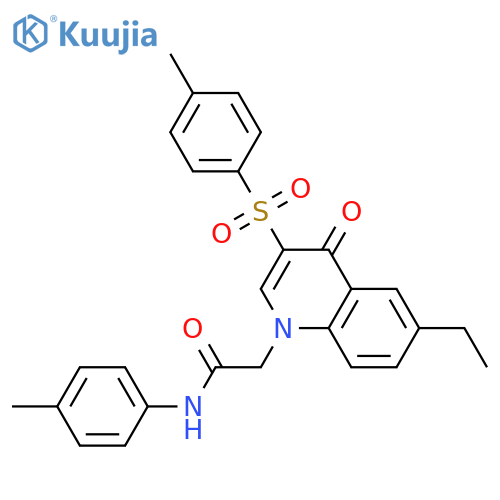 2-6-ethyl-3-(4-methylbenzenesulfonyl)-4-oxo-1,4-dihydroquinolin-1-yl-N-(4-methylphenyl)acetamide structure