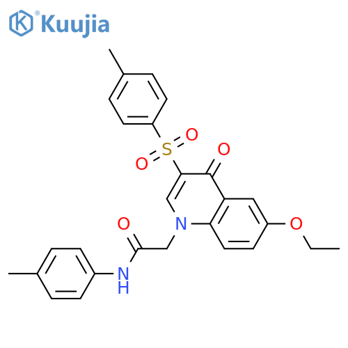 2-6-ethoxy-3-(4-methylbenzenesulfonyl)-4-oxo-1,4-dihydroquinolin-1-yl-N-(4-methylphenyl)acetamide structure
