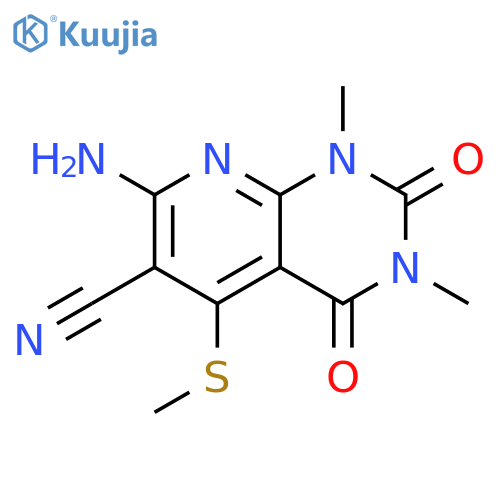 Pyrido[2,3-d]pyrimidine-6-carbonitrile, 7-amino-1,2,3,4-tetrahydro-1,3-dimethyl-5-(methylthio)-2,4-dioxo- structure