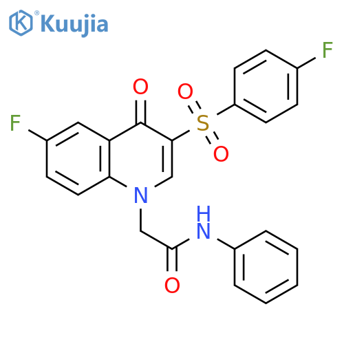 2-6-fluoro-3-(4-fluorobenzenesulfonyl)-4-oxo-1,4-dihydroquinolin-1-yl-N-phenylacetamide structure