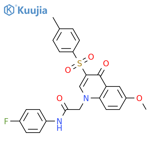 N-(4-fluorophenyl)-2-6-methoxy-3-(4-methylbenzenesulfonyl)-4-oxo-1,4-dihydroquinolin-1-ylacetamide structure