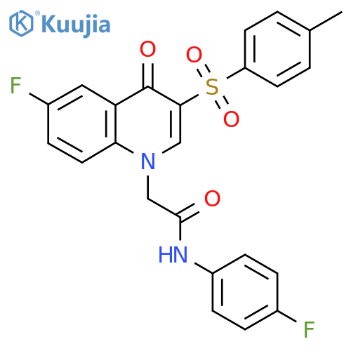 2-6-fluoro-3-(4-methylbenzenesulfonyl)-4-oxo-1,4-dihydroquinolin-1-yl-N-(4-fluorophenyl)acetamide structure