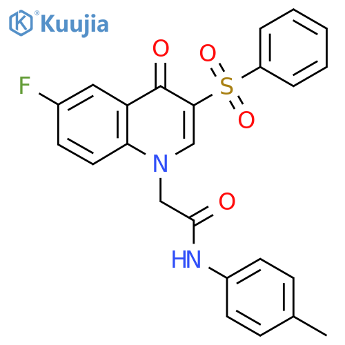 2-3-(benzenesulfonyl)-6-fluoro-4-oxo-1,4-dihydroquinolin-1-yl-N-(4-methylphenyl)acetamide structure