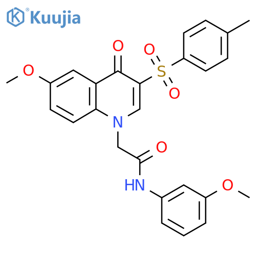 2-6-methoxy-3-(4-methylbenzenesulfonyl)-4-oxo-1,4-dihydroquinolin-1-yl-N-(3-methoxyphenyl)acetamide structure