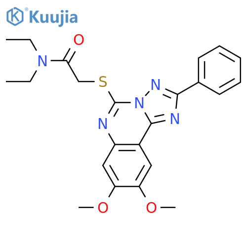 2-({8,9-dimethoxy-2-phenyl-1,2,4triazolo1,5-cquinazolin-5-yl}sulfanyl)-N,N-diethylacetamide structure