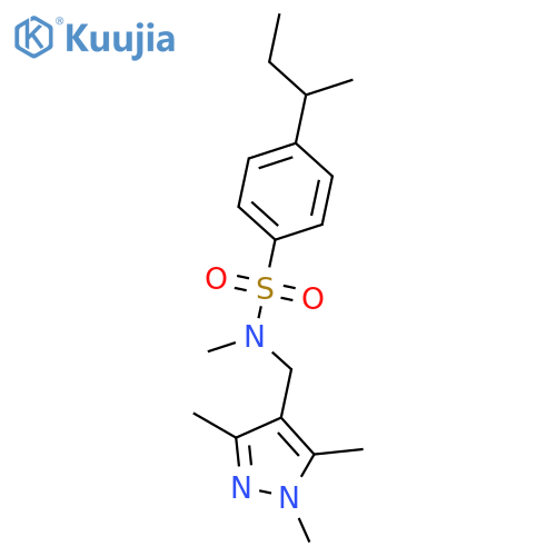 <br>4-(butan-2-yl)-N-methyl-N-[(1,3,5-trimethyl-1H-pyrazol-4-yl)methyl]benzenes ulfonamide structure