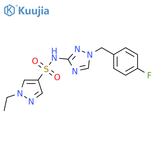 <br>1-Ethyl-1H-pyrazole-4-sulfonic acid [1-(4-fluoro-benzyl)-1H-[1,2,4]triazol- 3-yl]-amide structure