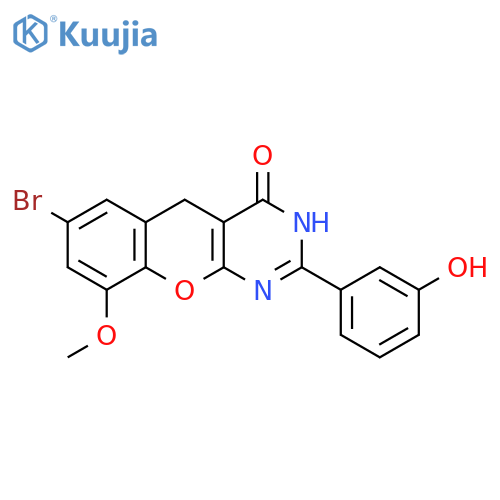 7-bromo-2-(3-hydroxyphenyl)-9-methoxy-3H,4H,5H-chromeno2,3-dpyrimidin-4-one structure