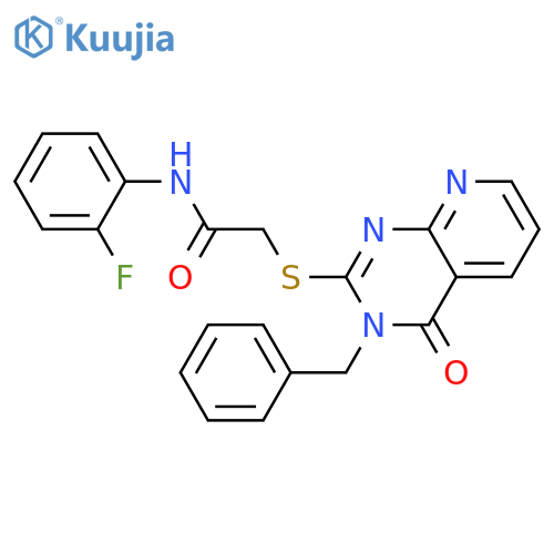 2-({3-benzyl-4-oxo-3H,4H-pyrido2,3-dpyrimidin-2-yl}sulfanyl)-N-(2-fluorophenyl)acetamide structure