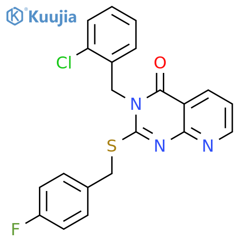 3-(2-chlorophenyl)methyl-2-{(4-fluorophenyl)methylsulfanyl}-3H,4H-pyrido2,3-dpyrimidin-4-one structure