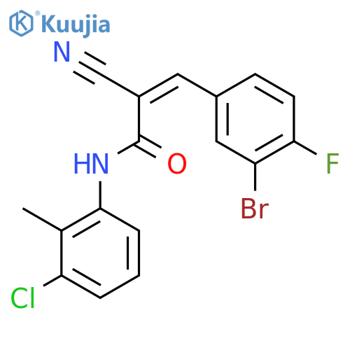 3-(3-bromo-4-fluorophenyl)-N-(3-chloro-2-methylphenyl)-2-cyanoprop-2-enamide structure