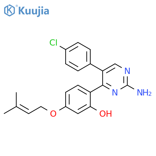 2-2-amino-5-(4-chlorophenyl)pyrimidin-4-yl-5-(3-methylbut-2-en-1-yl)oxyphenol structure