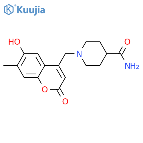 1-(6-hydroxy-7-methyl-2-oxo-2H-chromen-4-yl)methylpiperidine-4-carboxamide structure
