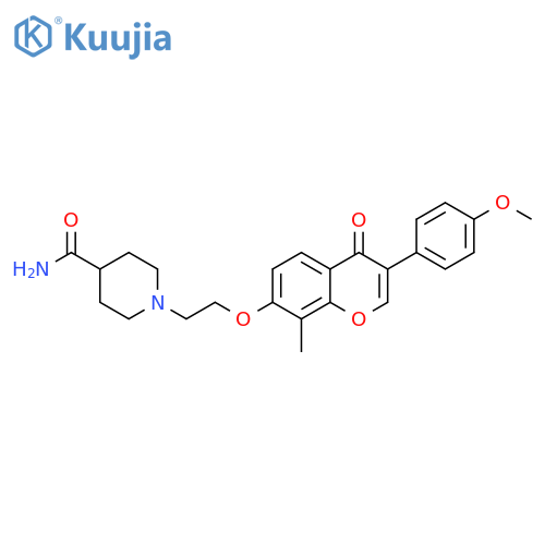 1-(2-{3-(4-methoxyphenyl)-8-methyl-4-oxo-4H-chromen-7-yloxy}ethyl)piperidine-4-carboxamide structure