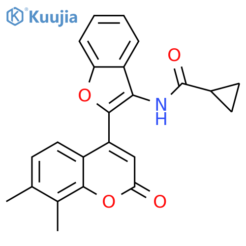 N-2-(7,8-dimethyl-2-oxo-2H-chromen-4-yl)-1-benzofuran-3-ylcyclopropanecarboxamide structure