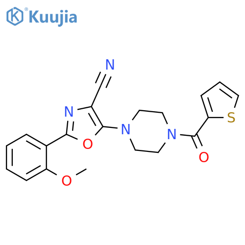 2-(2-methoxyphenyl)-5-4-(thiophene-2-carbonyl)piperazin-1-yl-1,3-oxazole-4-carbonitrile structure