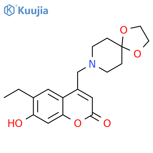 4-({1,4-dioxa-8-azaspiro4.5decan-8-yl}methyl)-6-ethyl-7-hydroxy-2H-chromen-2-one structure
