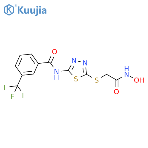 N-(5-{(hydroxycarbamoyl)methylsulfanyl}-1,3,4-thiadiazol-2-yl)-3-(trifluoromethyl)benzamide structure