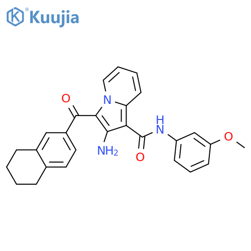 2-amino-N-(3-methoxyphenyl)-3-(5,6,7,8-tetrahydronaphthalene-2-carbonyl)indolizine-1-carboxamide structure