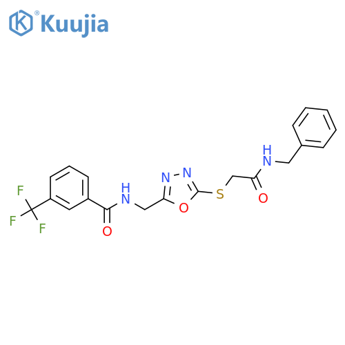 N-(5-{(benzylcarbamoyl)methylsulfanyl}-1,3,4-oxadiazol-2-yl)methyl-3-(trifluoromethyl)benzamide structure