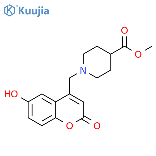 methyl 1-(6-hydroxy-2-oxo-2H-chromen-4-yl)methylpiperidine-4-carboxylate structure