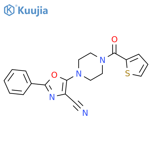 2-phenyl-5-4-(thiophene-2-carbonyl)piperazin-1-yl-1,3-oxazole-4-carbonitrile structure