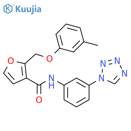 2-(3-methylphenoxy)methyl-N-3-(1H-1,2,3,4-tetrazol-1-yl)phenylfuran-3-carboxamide structure