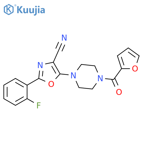 2-(2-fluorophenyl)-5-4-(furan-2-carbonyl)piperazin-1-yl-1,3-oxazole-4-carbonitrile structure