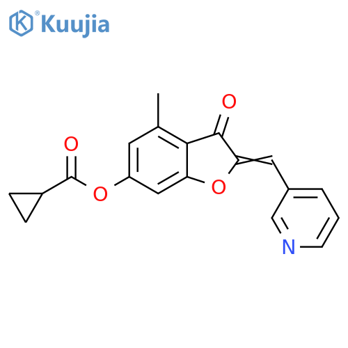 (2Z)-4-methyl-3-oxo-2-(pyridin-3-yl)methylidene-2,3-dihydro-1-benzofuran-6-yl cyclopropanecarboxylate structure