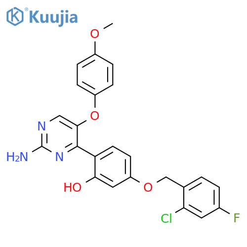 2-2-amino-5-(4-methoxyphenoxy)pyrimidin-4-yl-5-(2-chloro-4-fluorophenyl)methoxyphenol structure