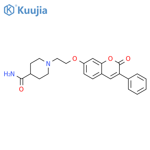 1-{2-(2-oxo-3-phenyl-2H-chromen-7-yl)oxyethyl}piperidine-4-carboxamide structure