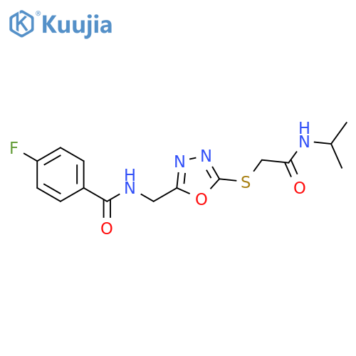 4-fluoro-N-{5-({(propan-2-yl)carbamoylmethyl}sulfanyl)-1,3,4-oxadiazol-2-ylmethyl}benzamide structure