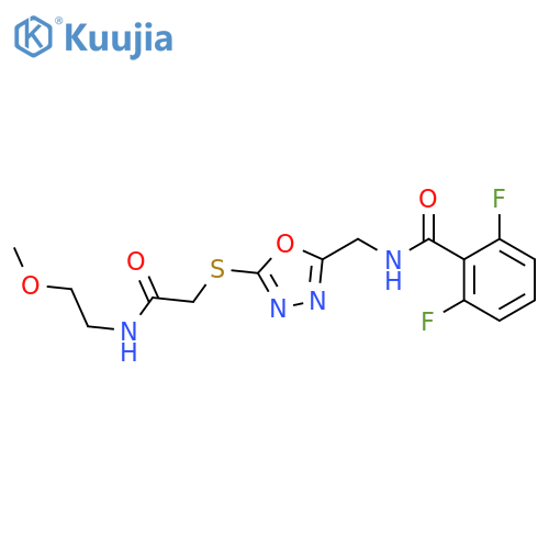 2,6-difluoro-N-{5-({(2-methoxyethyl)carbamoylmethyl}sulfanyl)-1,3,4-oxadiazol-2-ylmethyl}benzamide structure