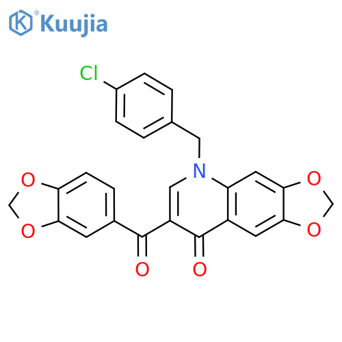 7-(2H-1,3-benzodioxole-5-carbonyl)-5-(4-chlorophenyl)methyl-2H,5H,8H-1,3dioxolo4,5-gquinolin-8-one structure