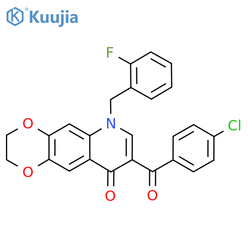 8-(4-chlorobenzoyl)-6-(2-fluorophenyl)methyl-2H,3H,6H,9H-1,4dioxino2,3-gquinolin-9-one structure
