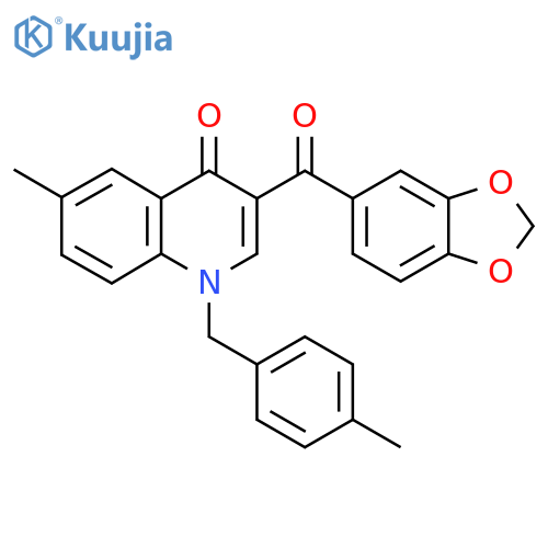 3-(2H-1,3-benzodioxole-5-carbonyl)-6-methyl-1-(4-methylphenyl)methyl-1,4-dihydroquinolin-4-one structure