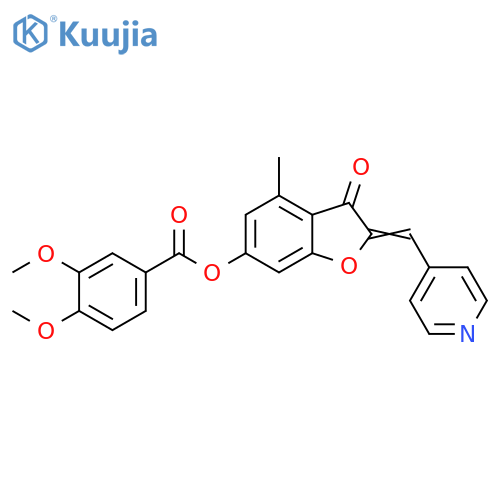 (2Z)-4-methyl-3-oxo-2-(pyridin-4-yl)methylidene-2,3-dihydro-1-benzofuran-6-yl 3,4-dimethoxybenzoate structure