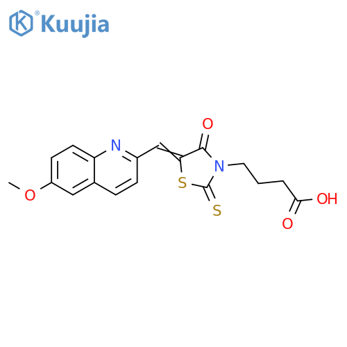 4-(5Z)-5-(6-methoxyquinolin-2-yl)methylidene-4-oxo-2-sulfanylidene-1,3-thiazolidin-3-ylbutanoic acid structure