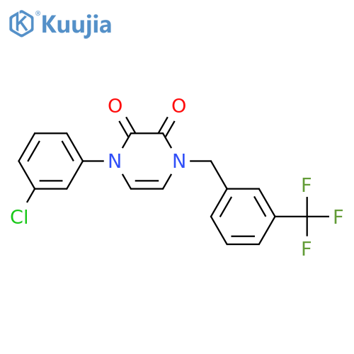 1-(3-chlorophenyl)-4-{3-(trifluoromethyl)phenylmethyl}-1,2,3,4-tetrahydropyrazine-2,3-dione structure