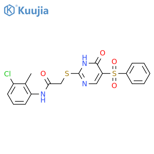 2-{5-(benzenesulfonyl)-6-oxo-1,6-dihydropyrimidin-2-ylsulfanyl}-N-(3-chloro-2-methylphenyl)acetamide structure