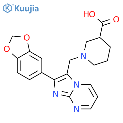 1-(2-Benzo1,3dioxol-5-yl-imidazo1,2-apyrimidin-3-ylmethyl)-piperidine-3-carboxylic acid structure