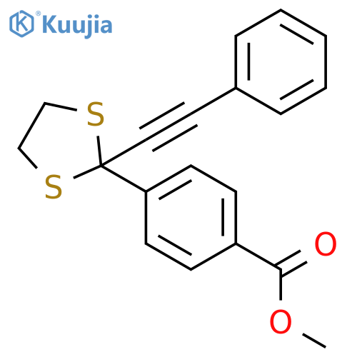 Benzoic acid, 4-[2-(phenylethynyl)-1,3-dithiolan-2-yl]-, methyl ester structure
