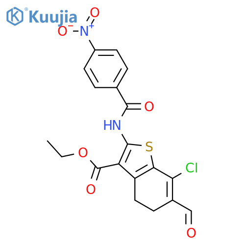 <br>ethyl 7-chloro-6-formyl-2-[(4-nitrobenzoyl)amino]-4,5-dihydro-1-benzothioph ene-3-carboxylate structure