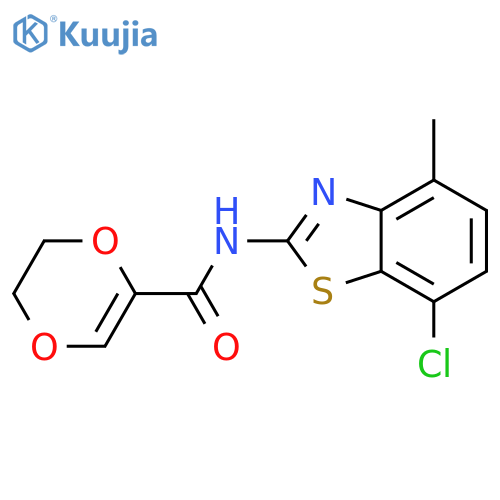 N-(7-chloro-4-methyl-1,3-benzothiazol-2-yl)-5,6-dihydro-1,4-dioxine-2-carboxamide structure