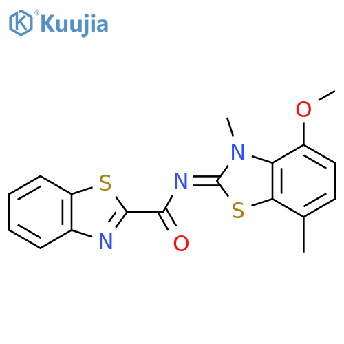 N-(2Z)-4-methoxy-3,7-dimethyl-2,3-dihydro-1,3-benzothiazol-2-ylidene-1,3-benzothiazole-2-carboxamide structure