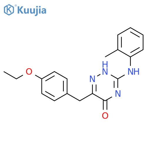 6-(4-ethoxyphenyl)methyl-3-(2-methylphenyl)amino-4,5-dihydro-1,2,4-triazin-5-one structure