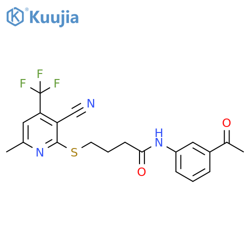 N-(3-acetylphenyl)-4-{3-cyano-6-methyl-4-(trifluoromethyl)pyridin-2-ylsulfanyl}butanamide structure