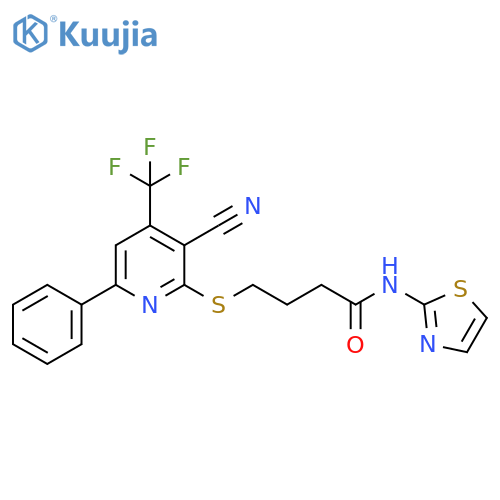4-{3-cyano-6-phenyl-4-(trifluoromethyl)pyridin-2-ylsulfanyl}-N-(1,3-thiazol-2-yl)butanamide structure